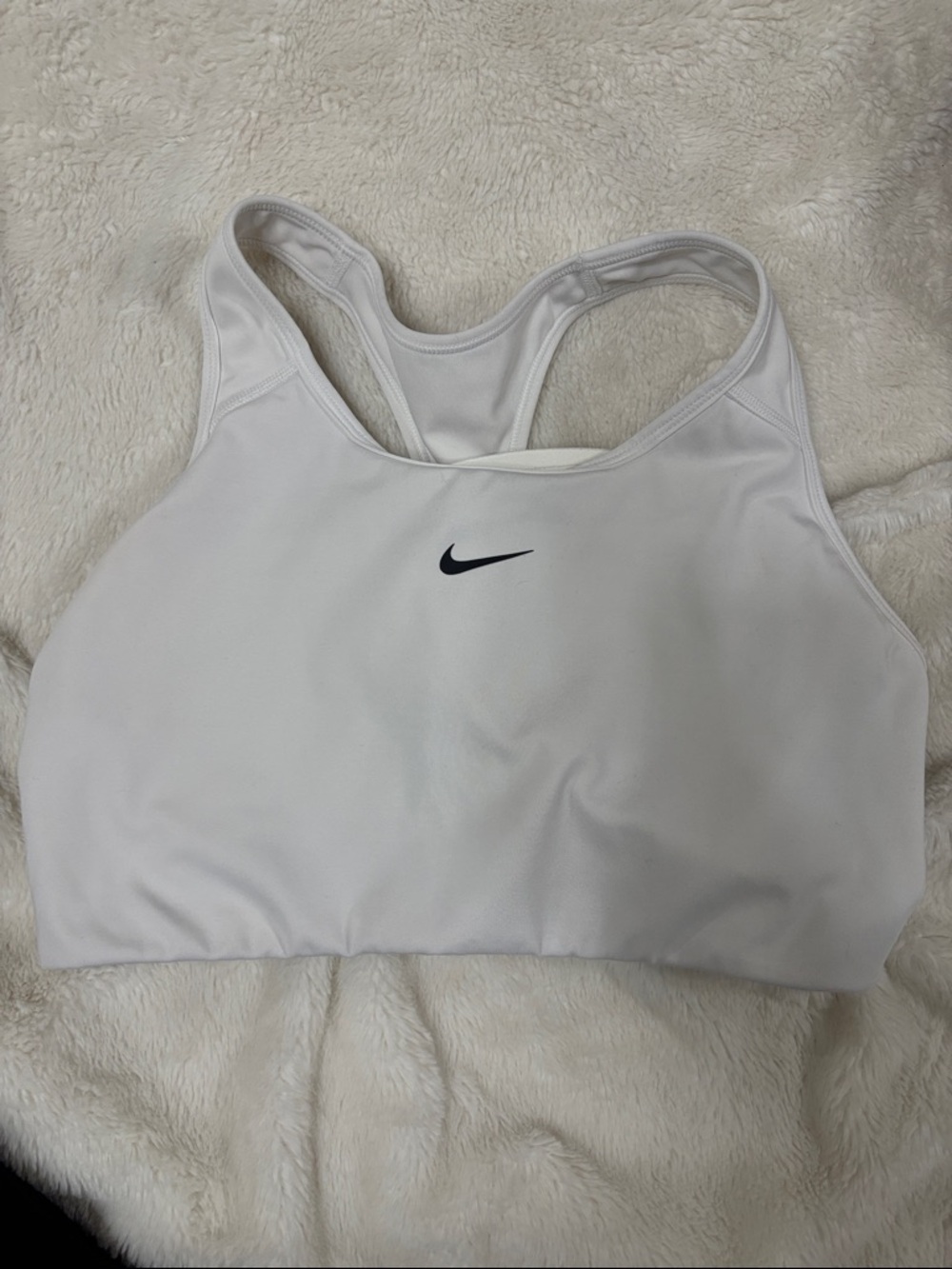 Nike White Racerback Sports Bra with Black Swoosh